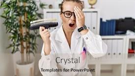  Presentation with teeth pain - Presentation design enhanced with young-caucasian-woman-holding-teeth background and a mint green colored foreground