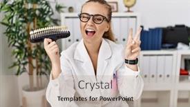  Presentation with teeth whitening - Presentation theme having young-caucasian-woman-holding-teeth background and a mint green colored foreground