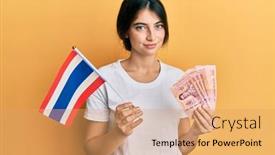  Presentation with thailand - Audience pleasing PPT layouts consisting of young-caucasian-woman-holding-thailand backdrop and a coral colored foreground
