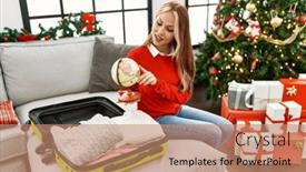  Presentation with woman world - Slides having young-caucasian-woman-holding-world background and a coral colored foreground