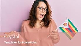  Presentation with achievement - Amazing presentation theme having young-caucasian-woman-holding-zimbabwe backdrop and a coral colored foreground