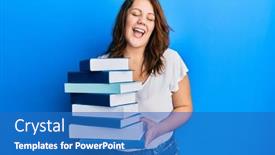  Presentation with pile - PPT theme featuring young-caucasian-woman-holding background and a teal colored foreground