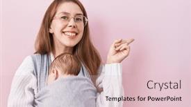  Presentation with happy baby - PPT theme featuring young-caucasian-woman-holding background and a lemonade colored foreground