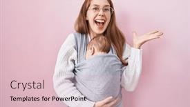  Presentation with baby smile - Theme with young-caucasian-woman-holding background and a lemonade colored foreground