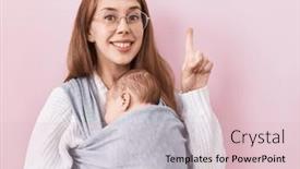  Presentation with happy baby - Presentation with young-caucasian-woman-holding background and a lemonade colored foreground