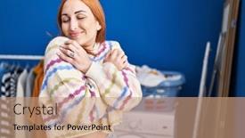  Presentation with laundry room - Presentation theme with young-caucasian-woman-hugging-himself background and a coral colored foreground