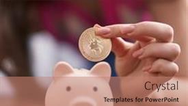  Presentation with piggy bank - Presentation theme enhanced with young-caucasian-woman-inserting-uniswap background and a coral colored foreground