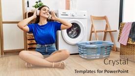  Presentation with listening woman - Presentation consisting of young-caucasian-woman-listening background and a soft green colored foreground