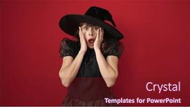  Presentation with costume - Slides with young-caucasian-woman-looking-afraid background and a tawny brown colored foreground
