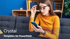  Presentation with vision - Slide deck having young-caucasian-woman-looking-screen background and a tawny brown colored foreground