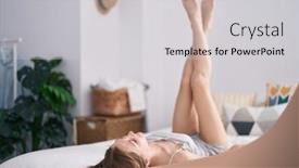  Presentation with bed - Slide deck featuring young-caucasian-woman-lying background and a light gray colored foreground