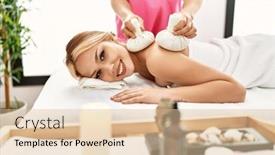  Presentation with beauty salon - PPT theme having young-caucasian-woman-lying background and a lemonade colored foreground