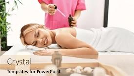  Presentation with salon - Theme with young-caucasian-woman-lying background and a lemonade colored foreground