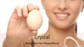  Presentation with easter - Theme enhanced with young caucasian woman making easter decorations over white background background and a coral colored foreground