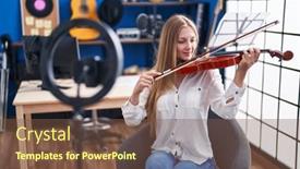  Presentation with online music lesson piano - Theme consisting of young-caucasian-woman-musician-having background and a tawny brown colored foreground