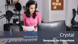  Presentation with music singing - Slide set enhanced with young-caucasian-woman-musician-singing background and a dark gray colored foreground