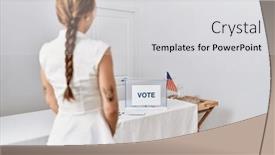  Presentation with vote - PPT layouts featuring young-caucasian-woman-on-back background and a light gray colored foreground