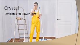  Presentation with painting walls paint roller - PPT theme consisting of young-caucasian-woman-painting-walls background and a  colored foreground