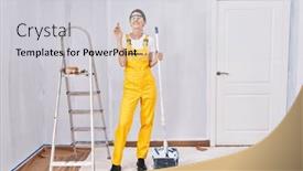  Presentation with hope - Presentation theme consisting of young-caucasian-woman-painting-walls background and a light gray colored foreground