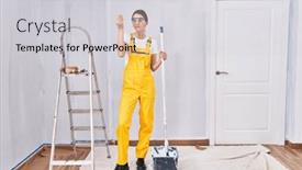  Presentation with italian - Theme consisting of young-caucasian-woman-painting-walls background and a  colored foreground