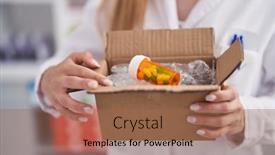  Presentation with pharmacy - Theme enhanced with young-caucasian-woman-pharmacist-holding background and a coral colored foreground