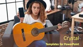  Presentation with music classic - Theme with young-caucasian-woman-playing-classic background and a tawny brown colored foreground