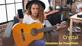  Presentation with music classic - PPT layouts with young-caucasian-woman-playing-classic background and a  colored foreground