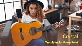  Presentation with music classic - PPT theme featuring young-caucasian-woman-playing-classic background and a  colored foreground