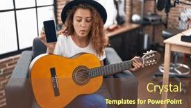  Presentation with music classic - Presentation design with young-caucasian-woman-playing-classic background and a tawny brown colored foreground