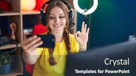  Presentation with video games playing - PPT layouts with young-caucasian-woman-playing-video background and a  colored foreground