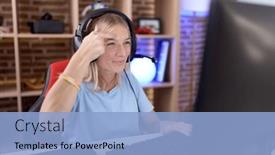  Presentation with video games playing - PPT layouts featuring young-caucasian-woman-playing-video background and a light blue colored foreground