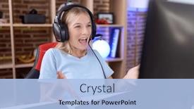  Presentation with video games playing - Slide deck consisting of young-caucasian-woman-playing-video background and a  colored foreground