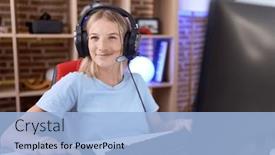  Presentation with video games playing - Slide deck consisting of young-caucasian-woman-playing-video background and a  colored foreground