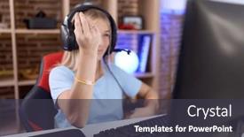  Presentation with video games playing - Presentation having young-caucasian-woman-playing-video background and a  colored foreground