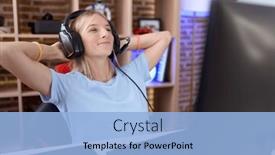  Presentation with video games playing - Slide set consisting of young-caucasian-woman-playing-video background and a light blue colored foreground