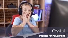  Presentation with sadness - PPT theme having young-caucasian-woman-playing-video background and a  colored foreground