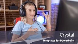  Presentation with video games playing - Slide deck consisting of young-caucasian-woman-playing-video background and a dark gray colored foreground