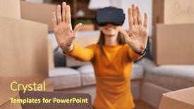  Presentation with video game - Slides with young-caucasian-woman-playing-video background and a red colored foreground