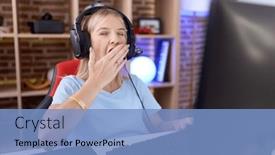  Presentation with sleepiness - Slide deck having young-caucasian-woman-playing-video background and a light blue colored foreground