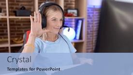  Presentation with video games playing - Slides consisting of young-caucasian-woman-playing-video background and a light blue colored foreground