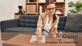  Presentation with psychology - Slide deck with young-caucasian-woman-psychologist-prescribe background and a coral colored foreground