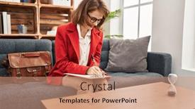  Presentation with psychology - Presentation with young-caucasian-woman-psychologist-writing background and a coral colored foreground