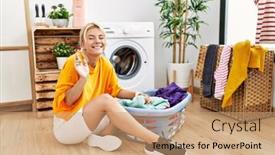  Presentation with hope - Presentation design enhanced with young-caucasian-woman-putting-dirty background and a  colored foreground