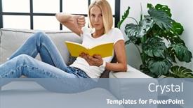  Presentation with reading - Slide set having young-caucasian-woman-reading-book background and a seafoam green colored foreground