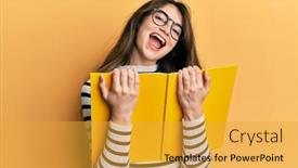  Presentation with book glasses - Audience pleasing slide set consisting of young-caucasian-woman-reading backdrop and a yellow colored foreground