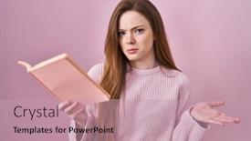  Presentation with book - Slides consisting of young-caucasian-woman-reading background and a coral colored foreground