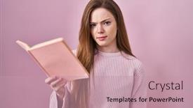  Presentation with book - Slide set consisting of young-caucasian-woman-reading background and a  colored foreground