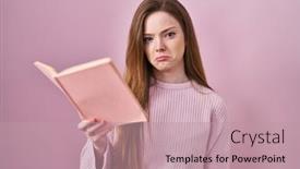  Presentation with woman crying - Slide set enhanced with young-caucasian-woman-reading background and a coral colored foreground