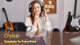  Presentation with recording studio - PPT theme with young-caucasian-woman-recording-song background and a  colored foreground