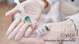  Presentation with covid vaccine - Presentation theme consisting of young-caucasian-woman-scientist-holding background and a soft green colored foreground